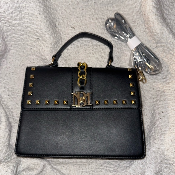 Badgley Mischka Black Purse or Crossbody with Goldtone studs and logo - Picture 12 of 16